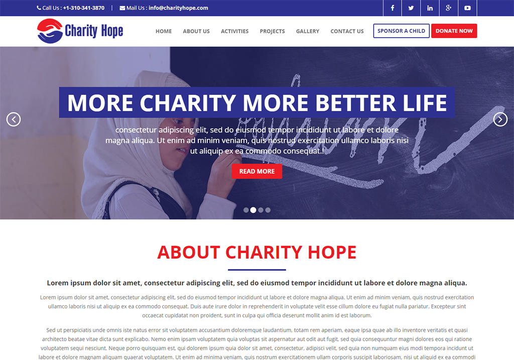 Charity Website Template Free Download Bootstrap Charity Hope